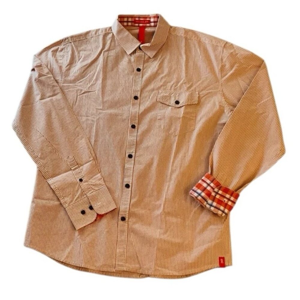 Oleg Cassini Orange Pinstriped Button Up Long Sleeve Shirt Size L